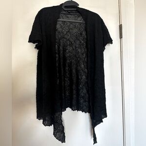 Eileen Fisher Black Crinkled Sheer Short Sleeve Open Cardigan Size S lightweight